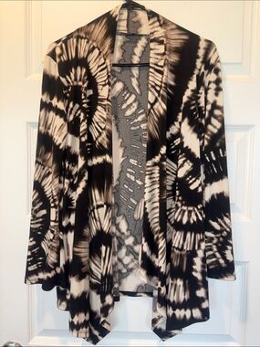Tie-Dye Open Front Women's Cardigan - Black, Brown, & Cream